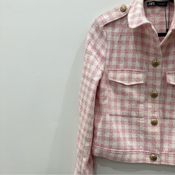 NWOT Zara Structured Pink Gingham Cropped Blazer. Blogger fave. - Picture 8 of 13